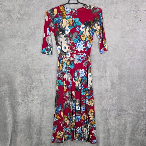Womens Filly Flair Red Floral Maxi Dress Tie Waist 3/4 Sleeve Polyester Size L - Picture 7 of 10